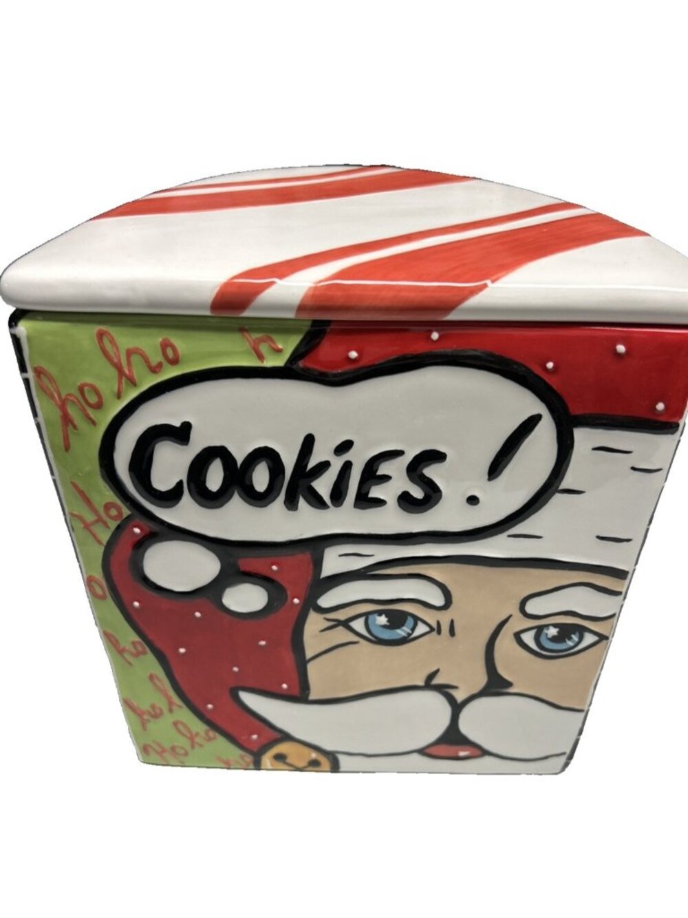 Joanne Delomba Cookie Jar Canister With Lid Christmas Santa Candy Cane